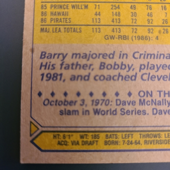 Barry Bonds 1987 Tiffany error card - Picture 9 of 11